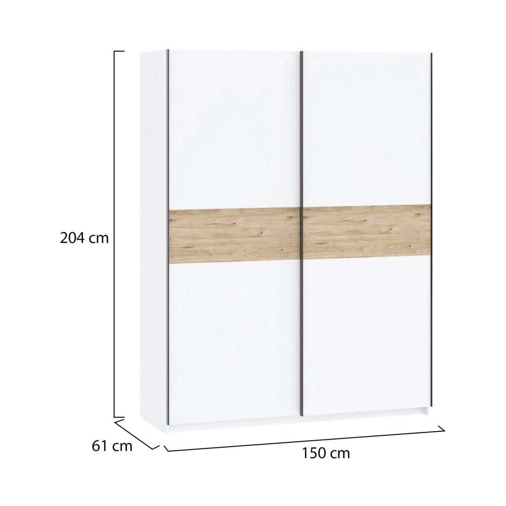 Armadio Camera da Letto Manita, Guardaroba 2 Ante 2 Ripiani, 150x204h cm Bianco