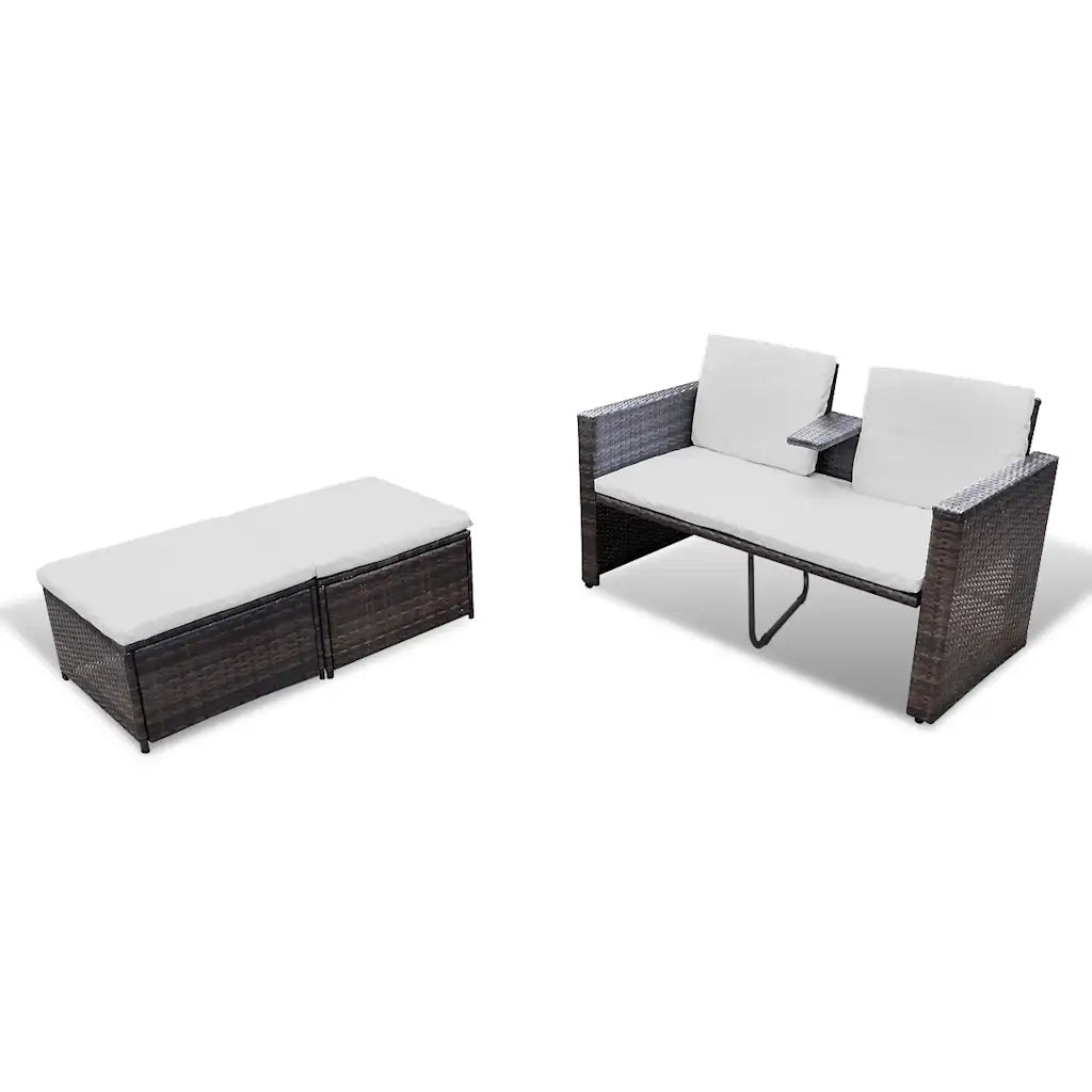 Set Mobili da Giardino 4 pz con Cuscini-Sofa da giardino in Polyrattan Marrone