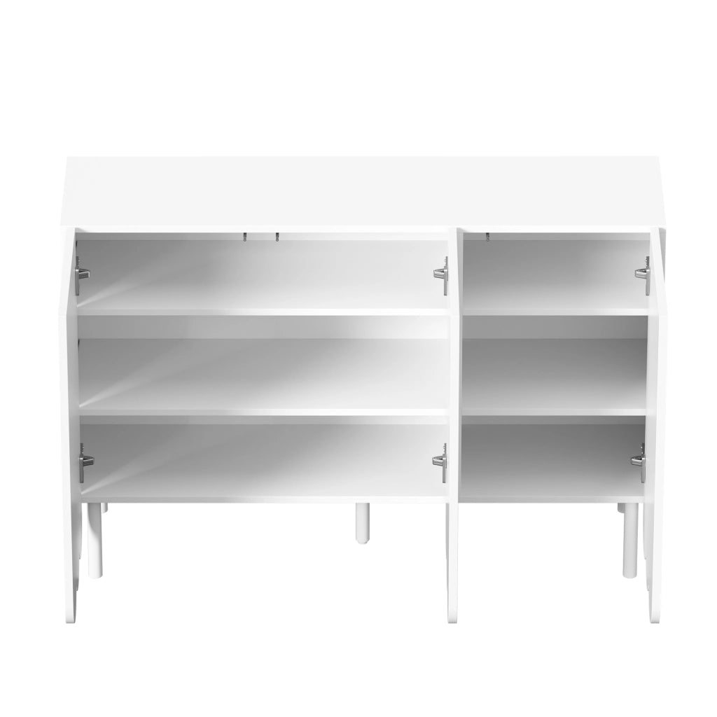 Credenza con 2 ante e ripiani regolabili, ante ondulate, per soggiorno e ingresso, bianco, 120 × 35 × 80 cm