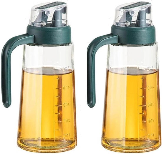 Bottiglia di Vetro da 630 ml con Dispensatore di Aceto - Bottiglia di Vetro di Grande Capacità per Olio d'Olive - Scala Chiara - Set da 2