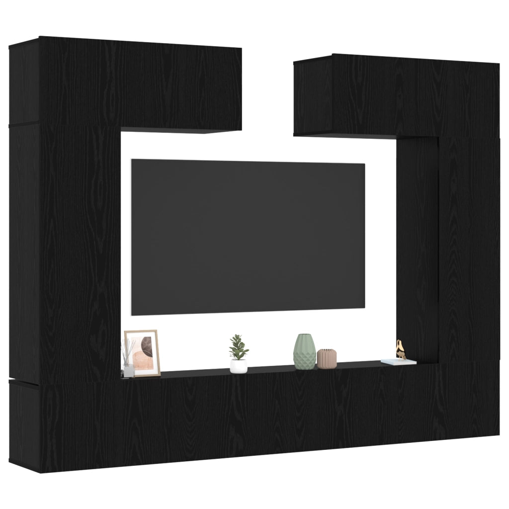 Set di mobili TV a parete in rovere nero  8 pezzi in legno truciolare