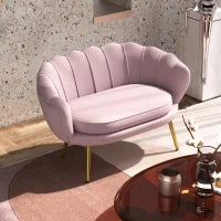 Divanetto 2 Posti in Stile Industrial Chic in Tessuto Effetto Velluto e Metallo, 130x77x77 cm, Rosa