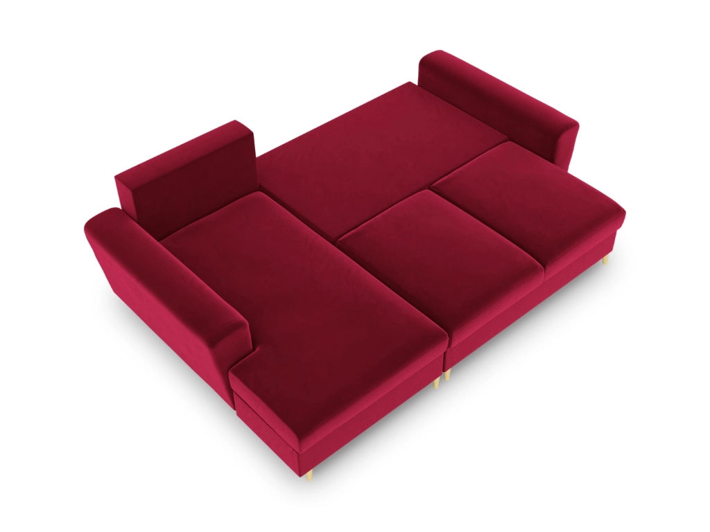 Cosmopolitan Design - Divano convertibile angolare sinistro con contenitore "Kyoto" 4 posti in velluto rosso 