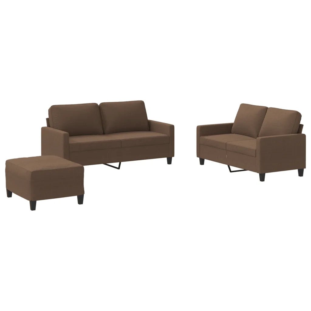 Set di Divani 3 pz con Cuscini Marrone in Tessuto
