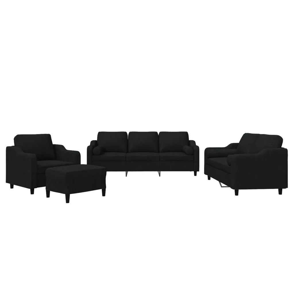 Set Divani 4 pz con Cuscini Nero in Tessuto