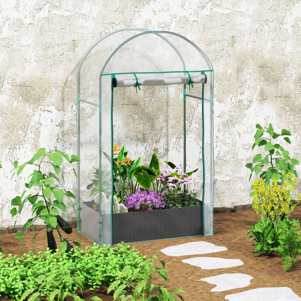 Serra a Parete 89x50x152 cm con Sacco per Piante e Ingresso Avvolgibile in Acciaio e Plastica Trasparente