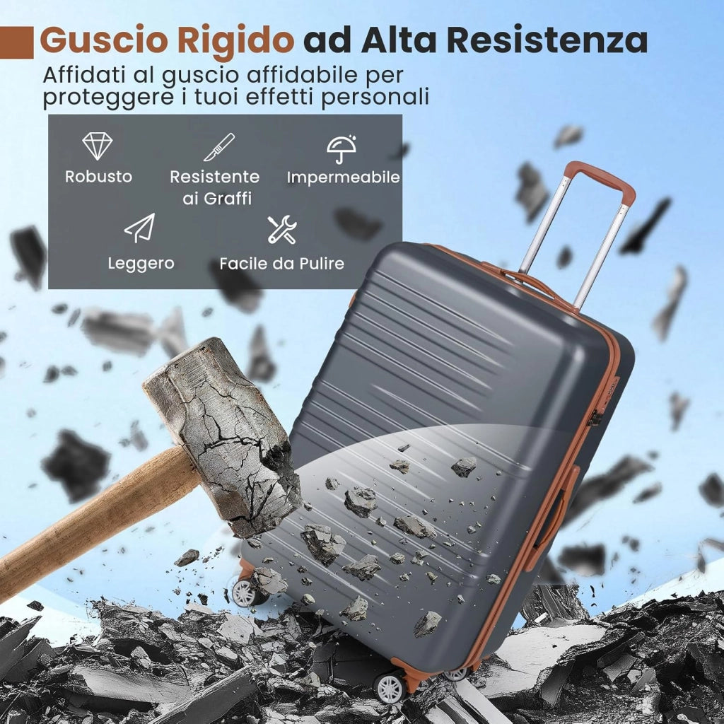Set di Valigie Rigide 3 Pezzi, Set Valigia da Viaggio in ABS con TSA Lucchetto, Manico Telescopico in Alluminio e Ruote Piroettanti, 20", 24", 28" (Grigio)