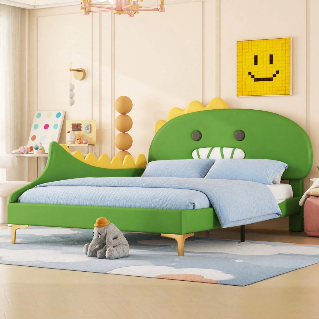 Letto basso per bambini dinosauro verde 140x200 cm