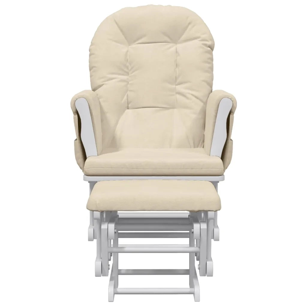 Poltrona | Sedia Relax Glider con Sgabello Bianco Crema in Tessuto