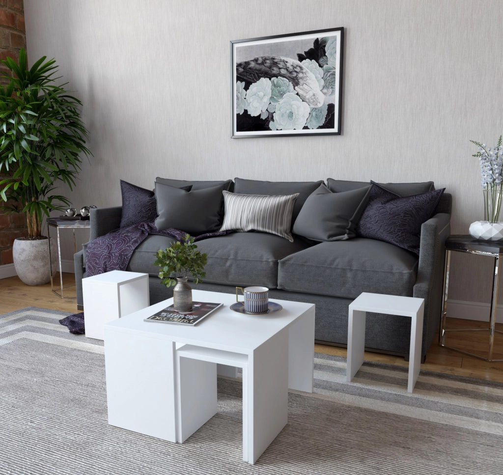 Set di tavolini da caffè in legno "Ortanca" - 60 x 60 x 37 cm - Bianco