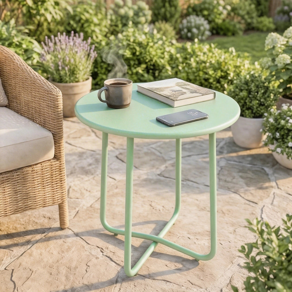 Tavolino da caff¨¨ esterno con base a X e piedi regolabili ¨C zephmum ¨C ?48x51cm, verde