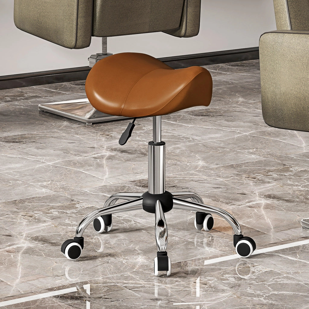 Sgabello da lavoro con rotelle e sella ergonomica ¨C zephmum ¨C marrone 52x53x49-61cm