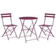 Set da Esterno 3 pezzi Tavolino e 2 Sedile Pieghevoli in Metallo Bordeaux