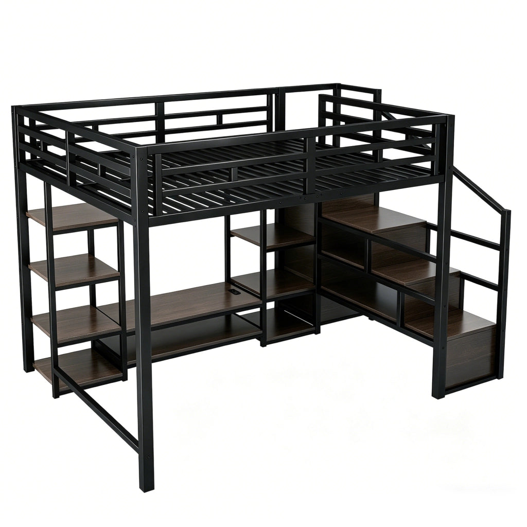 Letto a soppalco 140x200 cm con supporto TV e presa, nero