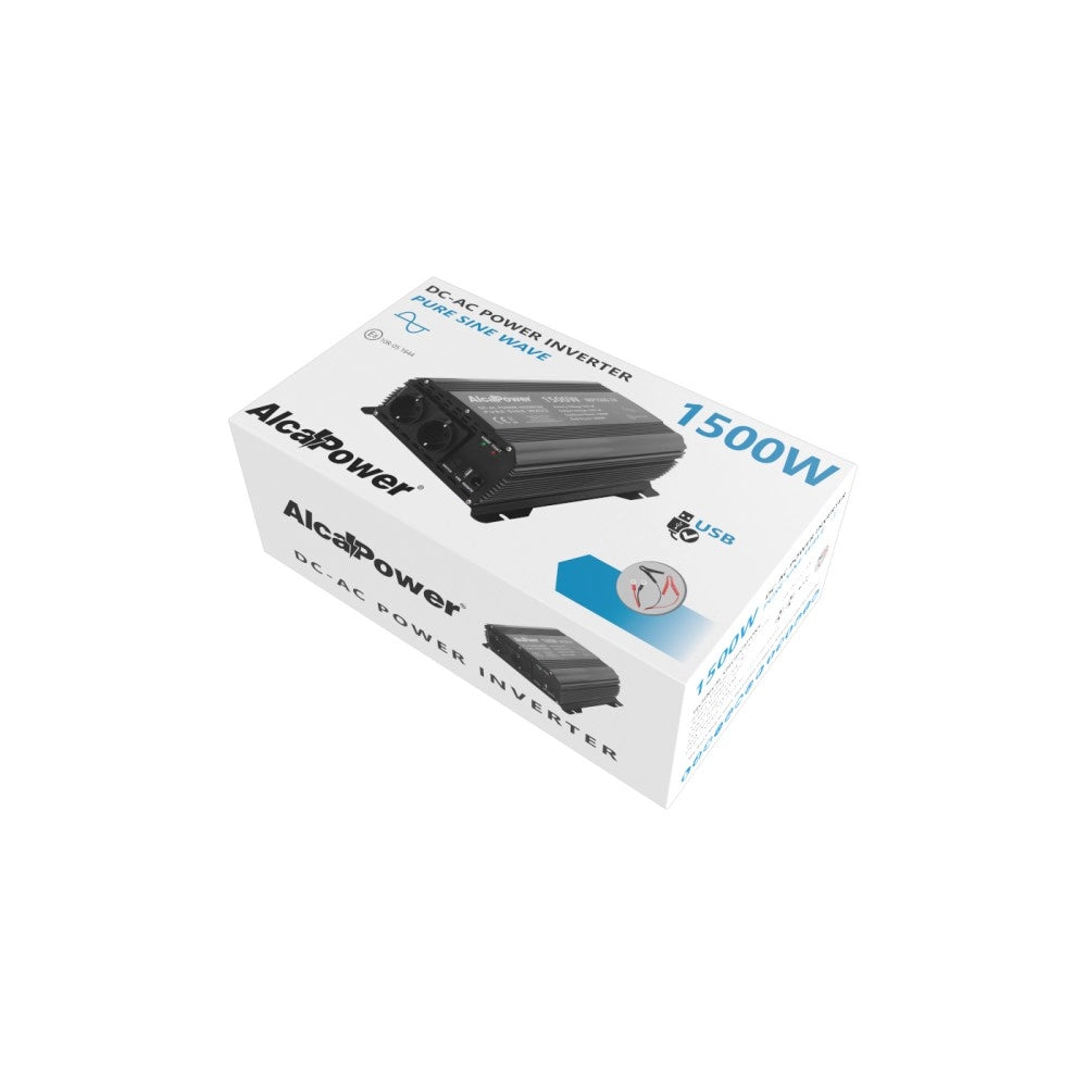 Alcapower - Inverter 1500W Onda Sinusoidale Pura 24V (Picco 3000W), Doppia Presa Schuko e USB, Per Camion, Autobus e Baite Solari