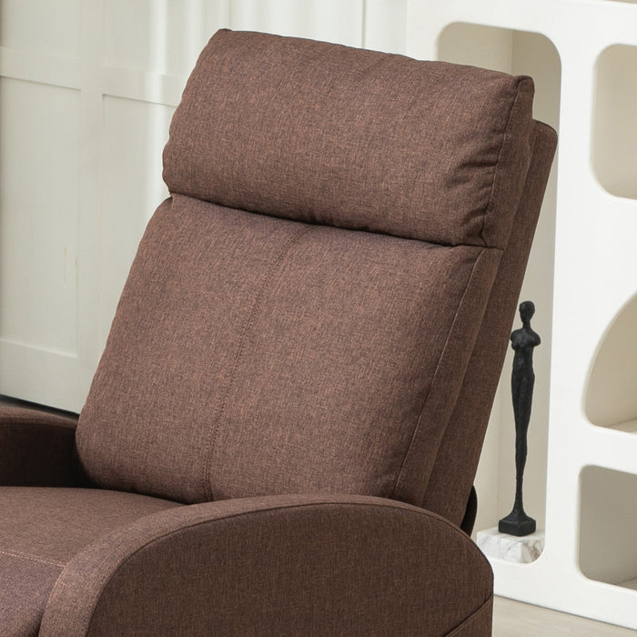 Poltrona Reclinabile con Poggiapiedi in Tessuto Effetto Lino Marrone