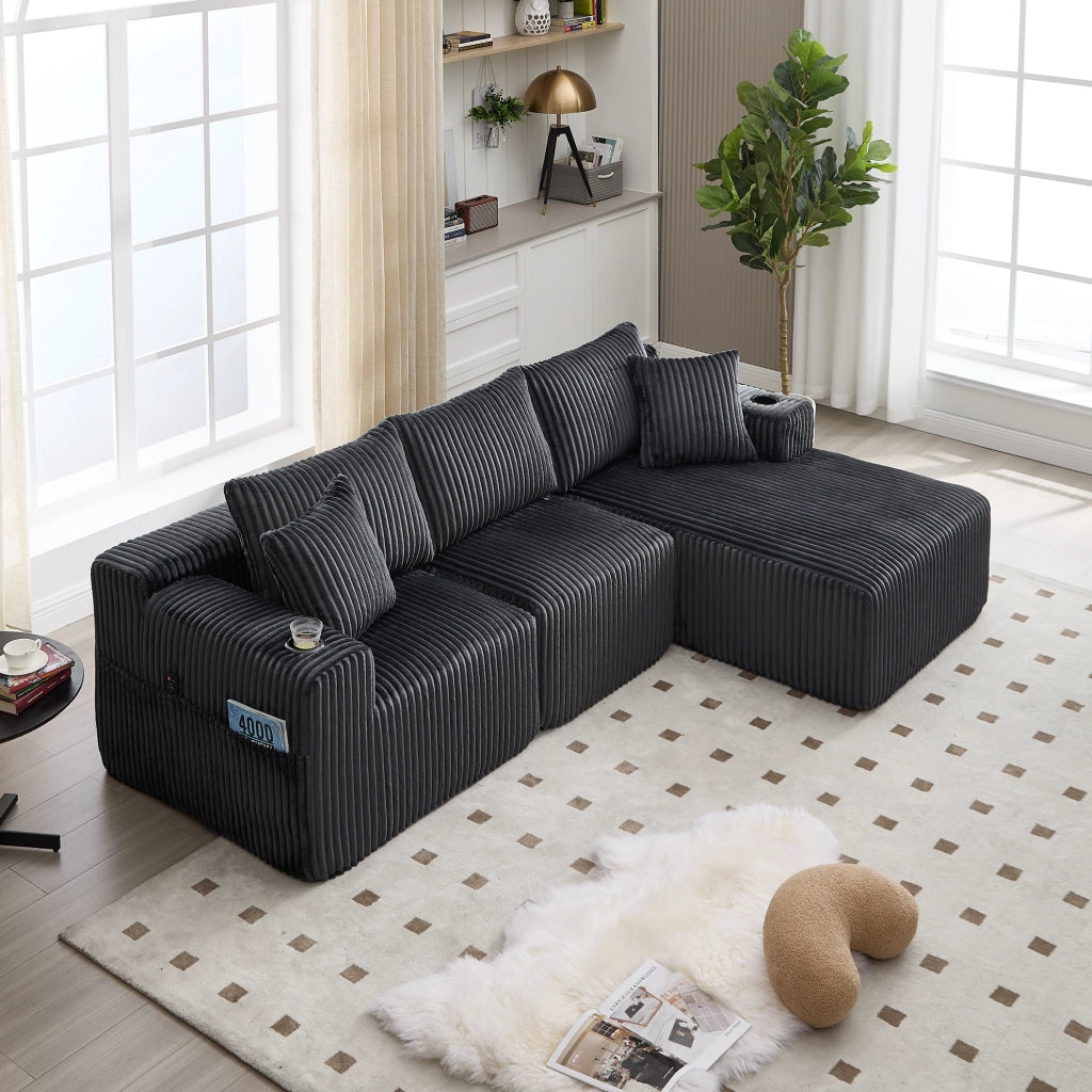 DIVANO Modulare con Chaise Longue e 2 Posti 257x90-160x62 cm Grigio