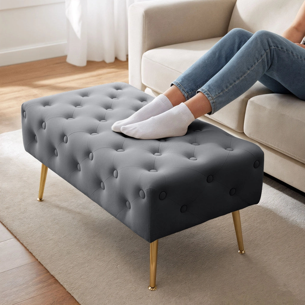 Panca imbottita in velluto trapuntato 80 cm MADRID Grigio Scuro