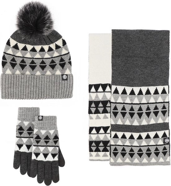 Set di cappello, sciarpa e guanti in tre pezzi per inverno, con pelo di lupo, impermeabile al freddo, in panno morbido, per donne - nero