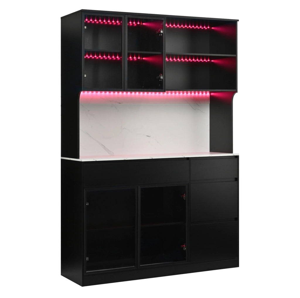 Credenza 120x40x180 cm in MDF nero e bianco con LED e ampio spazio