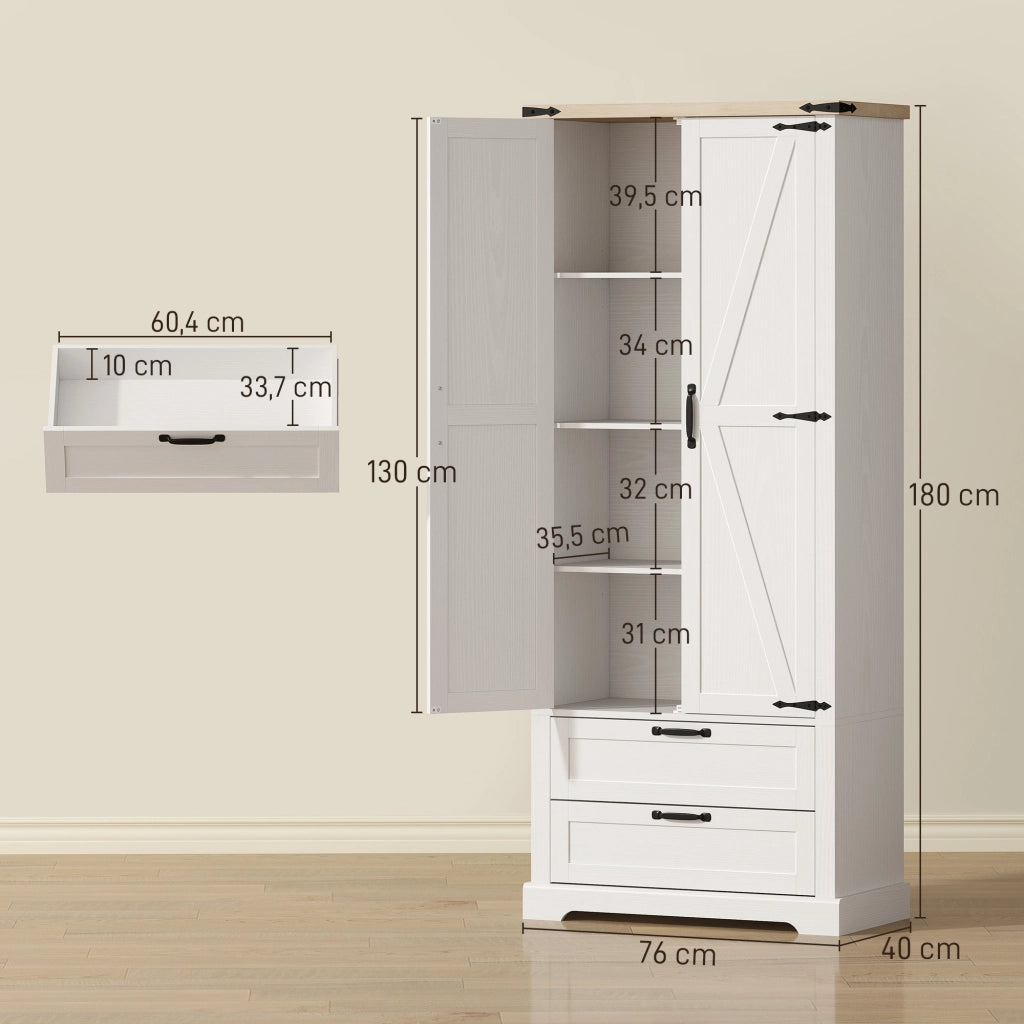 Credenza Rustica ¨C Zephmum ¨C 2 Ante 2 Cassetti Ripiani Regolabili 76x40x180 Bianco