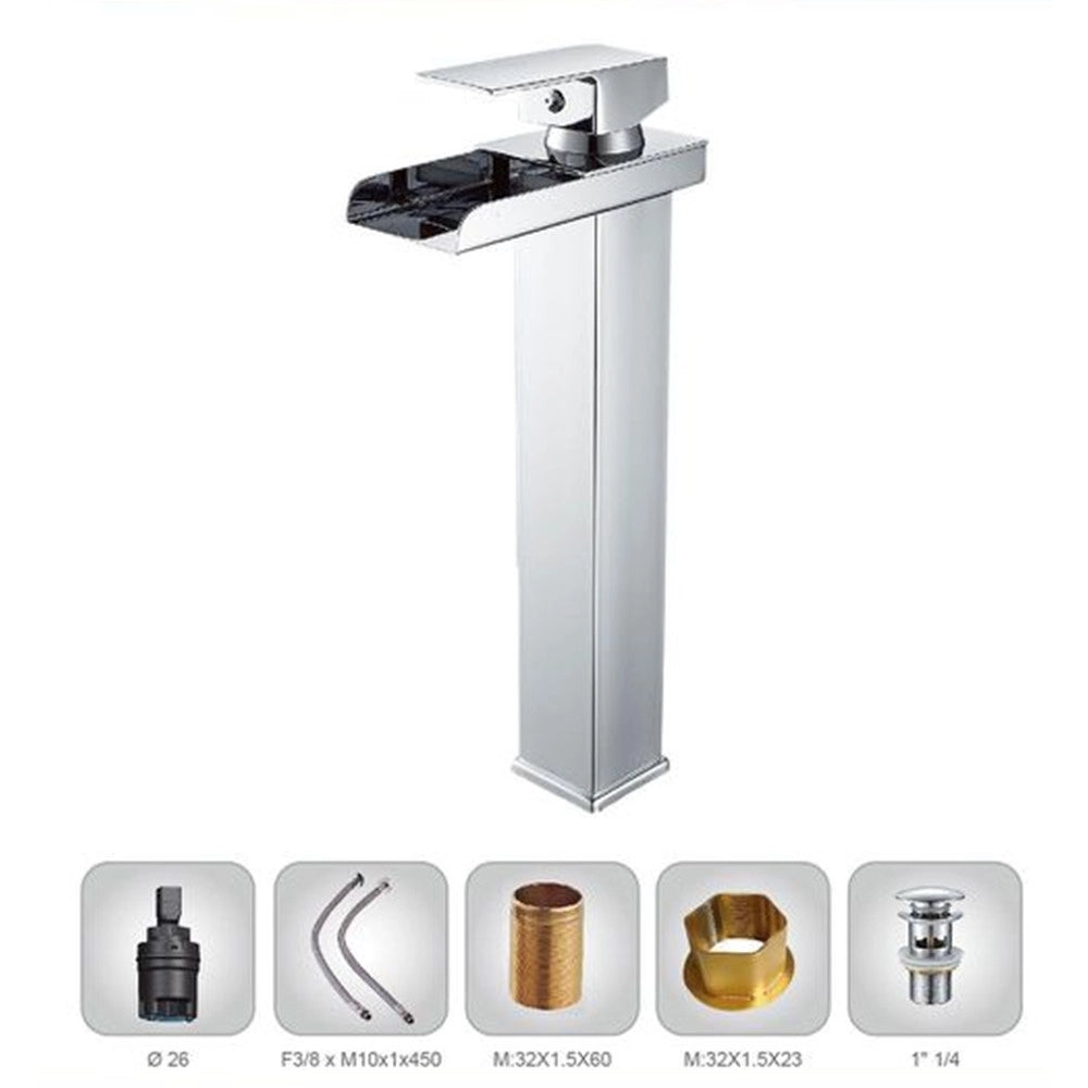 Trade Shop - Rubinetto Miscelatore Per Lavabo Bagno A Cascata Con Piletta Acciaio Cromato 87397 -
