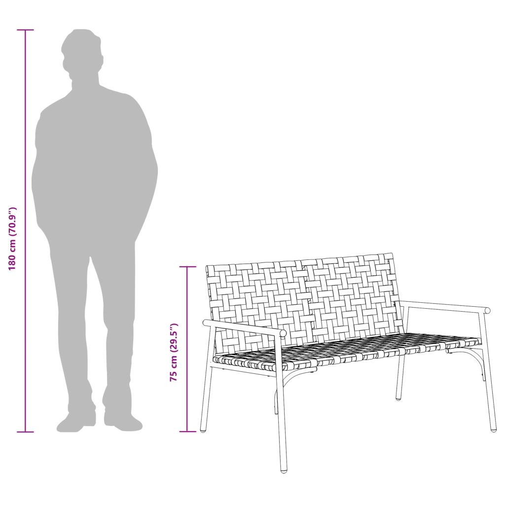 Panchina da giardino  Nera 113x79x75 cm in Rattan