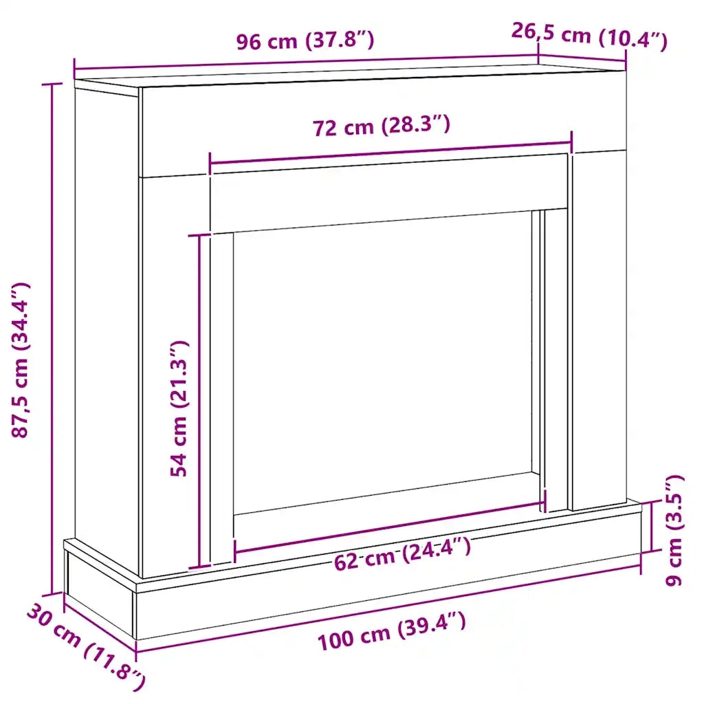 Cornice per Camino Rovere Nero 100x30x87,5 cm in Truciolato