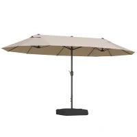 Ombrellone da Giardino Doppio 460x270cm, Ombrellone da Esterno con Apertura a Manovella, Base a Croce e Zavorra, Acciaio e Poliestere Khaki