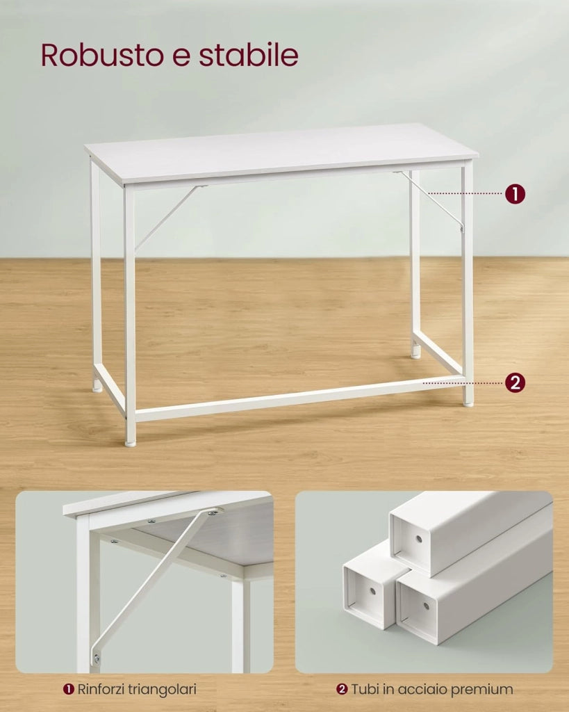 VASAGLE Scrivania per Computer, Postazione Lavoro, 60 x 120 x 76 cm, Scrivania da Ufficio, Studio Camera da Letto Soggiorno, Bianco Acero LWD039W01