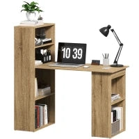 Scrivania per Computer con Mensola, Scrivania ad Angolo, Libreria Adiacente Multi-Archiviazione, Rovere
