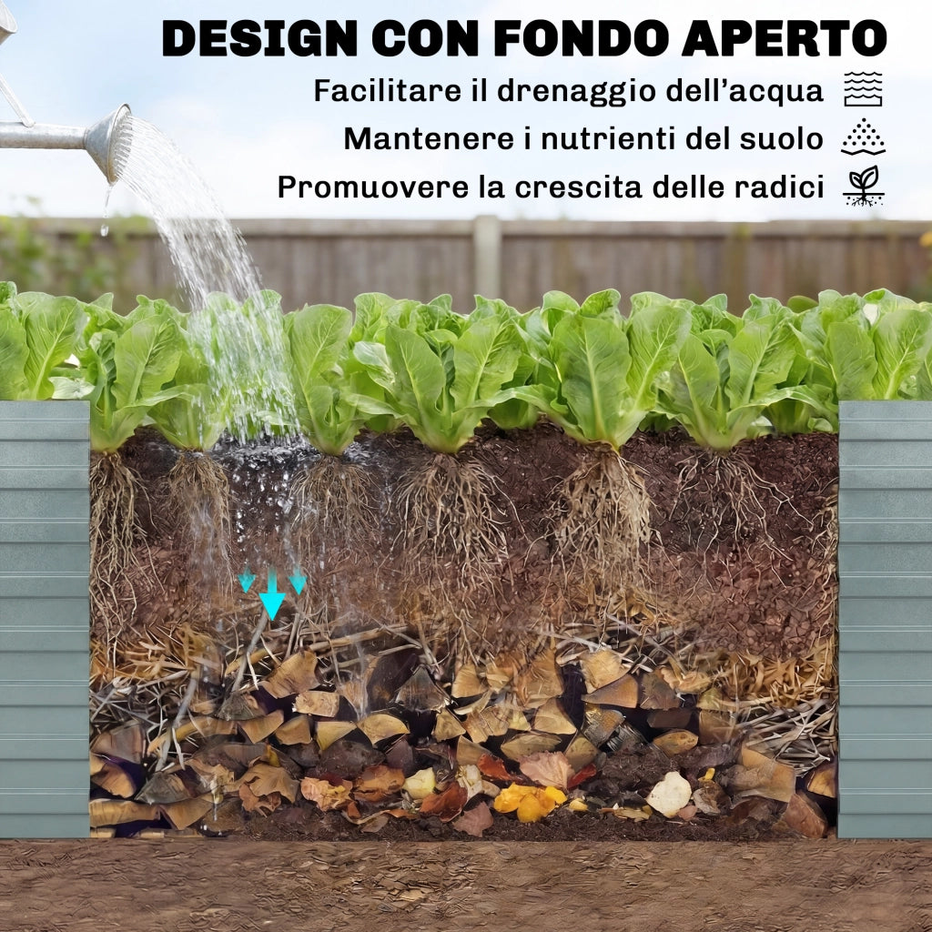 Set di 2 Aiuole Rialzate con Bordo Sicuro per Orto in Metallo Galvanizzato Argento
