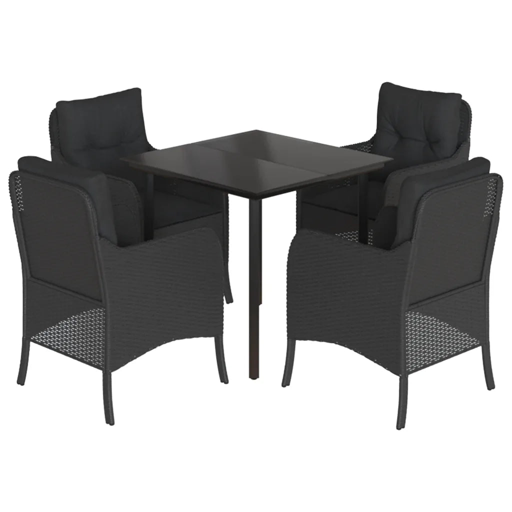 Set da Pranzo da Giardino 5 pz Nero con Cuscini in Polyrattancod mxl 134878