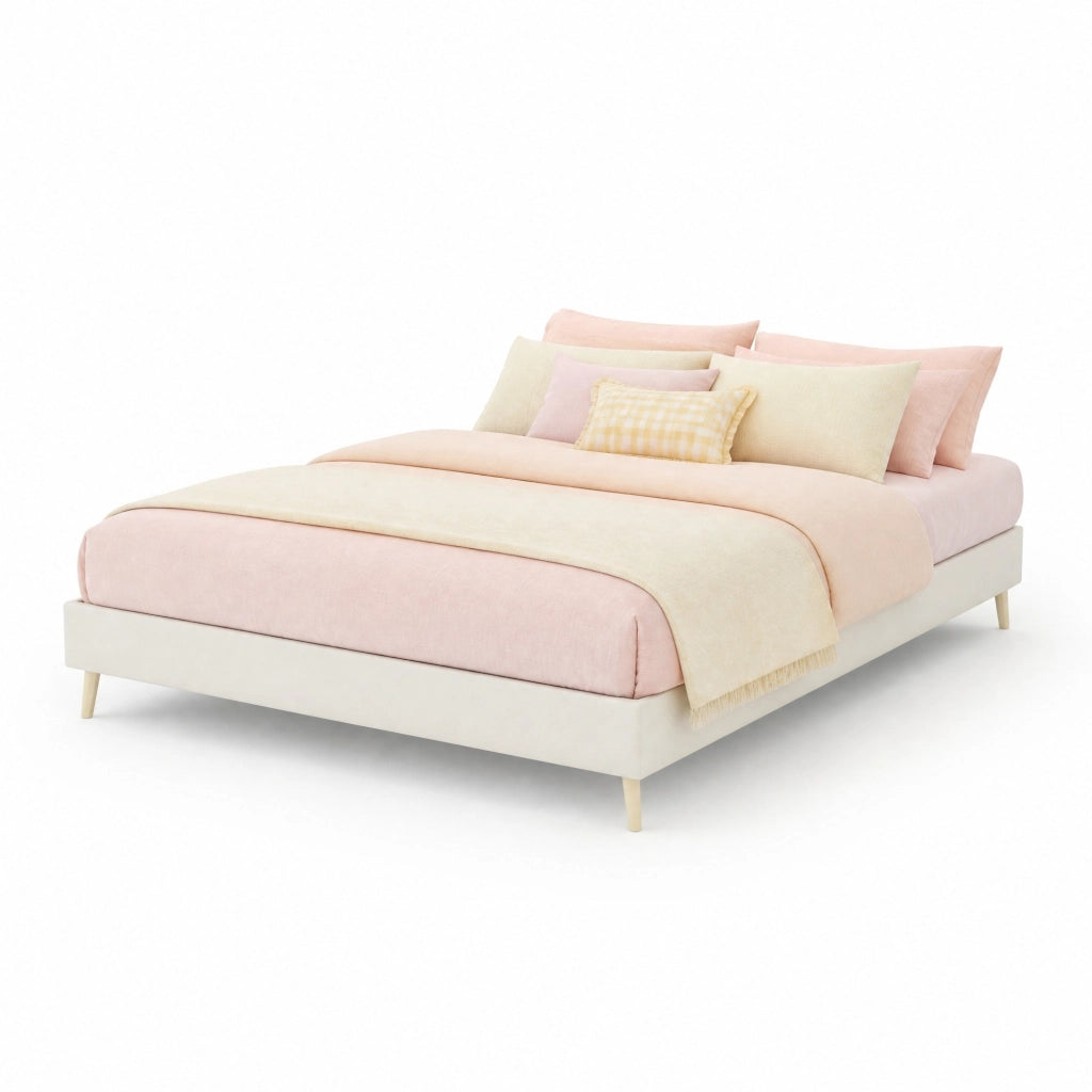 Letto piattaforma 140 x 200 cm in tessuto e metallo; beige