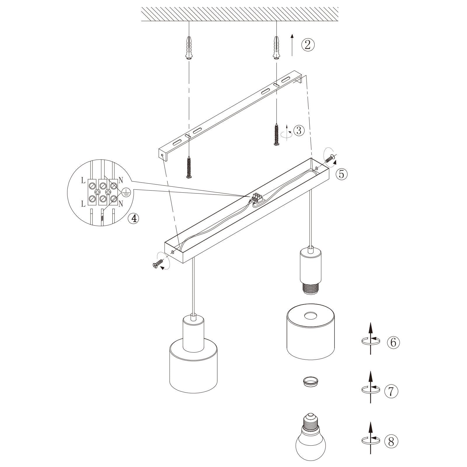 Lampada a sospensione ZMH da tavolo da pranzo E27 lampada a sospensione vintage 2 lampadine oro nero