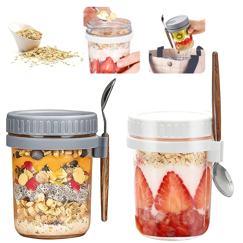 Set 2 vasetti in vetro 350 ml con coperchio ermetico e cucchiaio