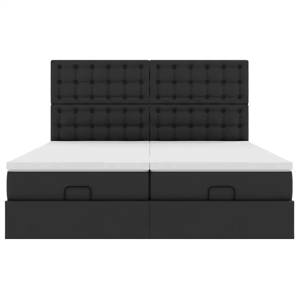 vidaXL Struttura Letto Pouf con Materassi Nero 200x200 cm Similpelle