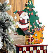Trade Shop - Calendario Dell'avvento Babbo Natale In Legno 24 Cassetti Decorazioni Natalizie -