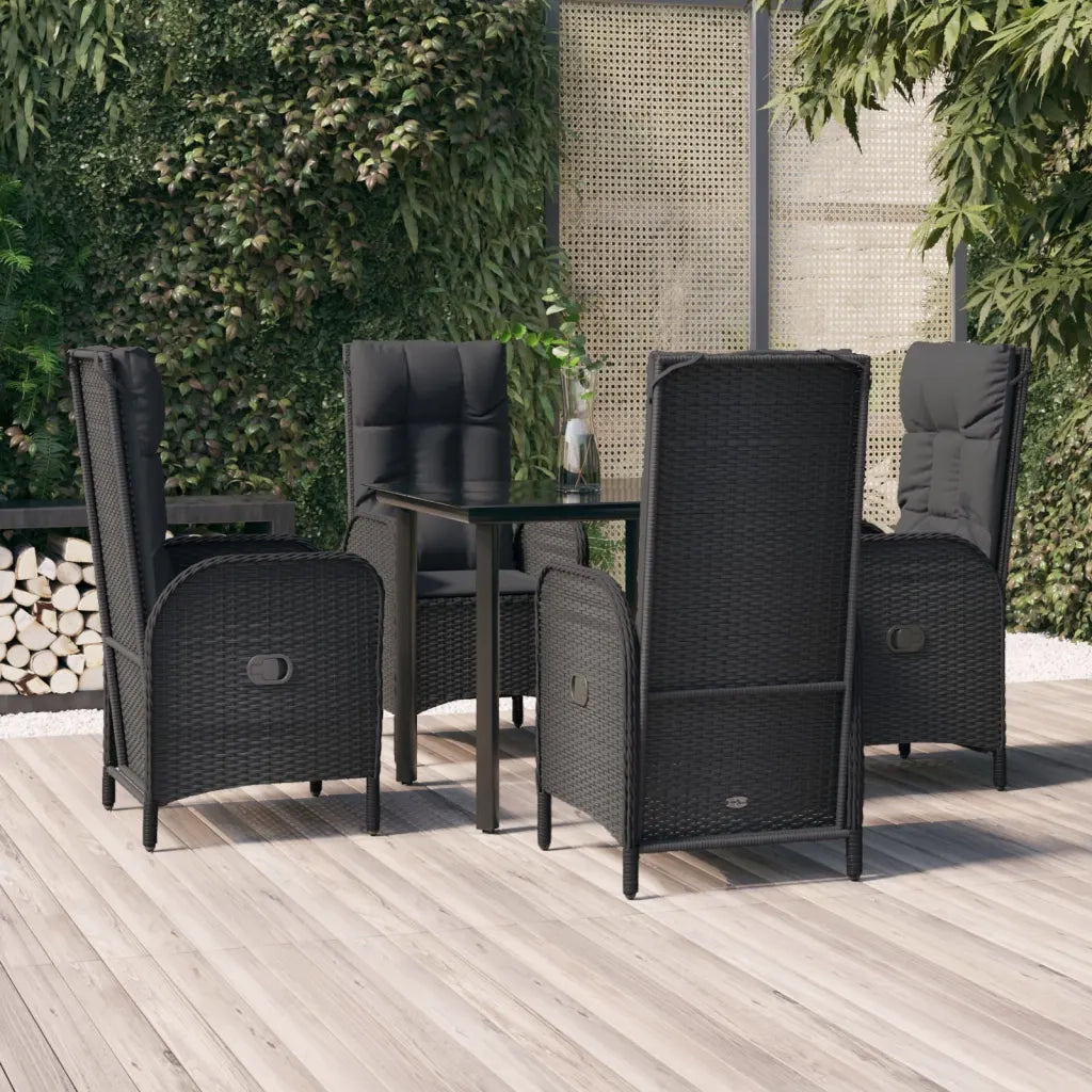 Set da Pranzo da Giardino 5 pz Nero con Cuscini in Polyrattan 3185188