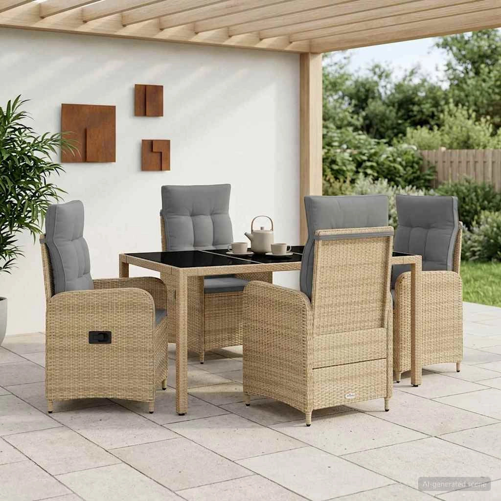 Set da pranzo per esterni 5 pz Beige e Grigio Chiaro polyrattan 3422338
