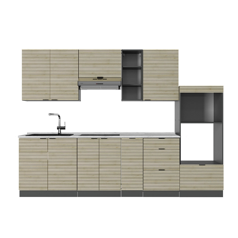 Cucina componibile Fame-Line Pannello in quercia/Antracite 280 cm, PL Marmo Vicco