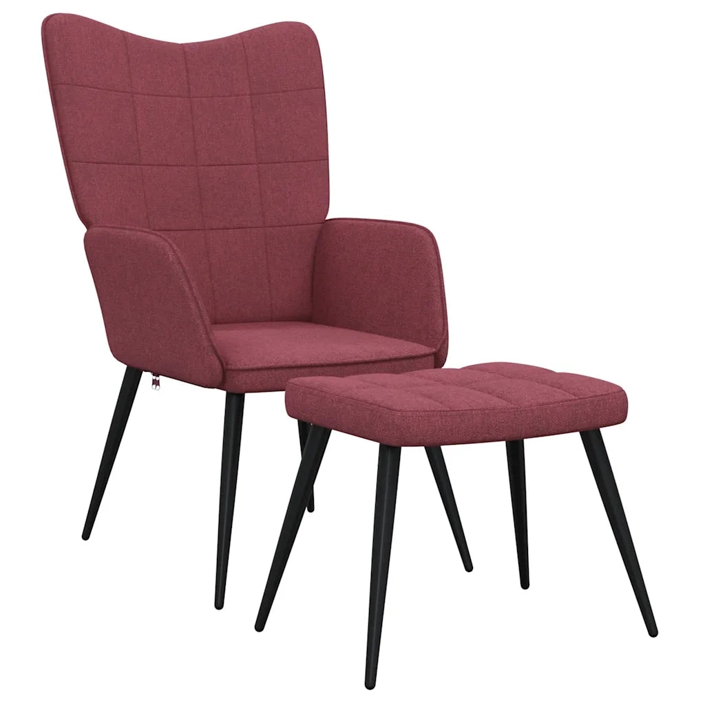 Poltrona | Sedia Relax con Sgabello Rosso Vino in Tessuto