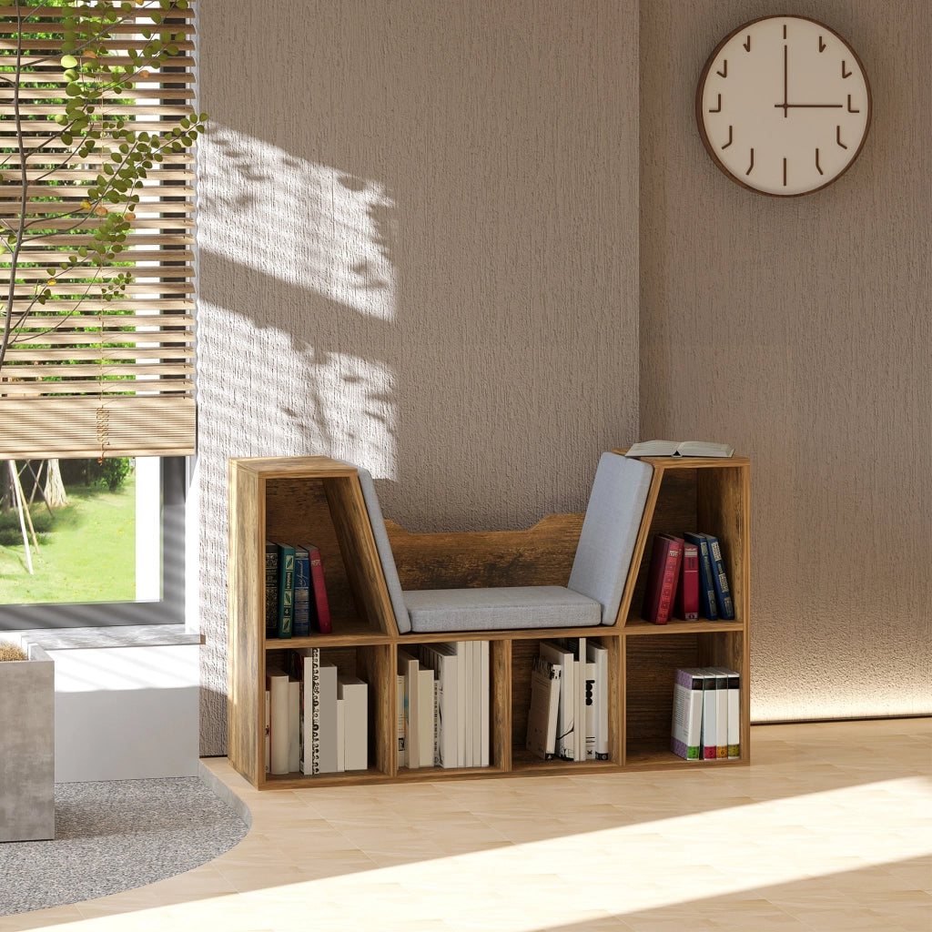Libreria a cubi 6 scomparti con panca ¨C zephmum ¨C 102x30x61 cm, legno marrone rustico