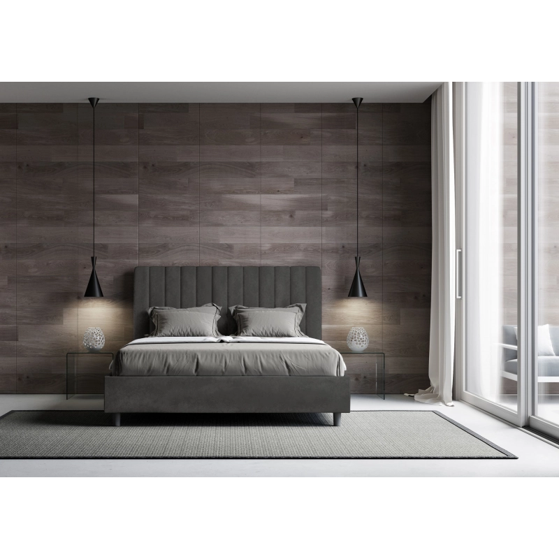 Letto imbottito Matrimoniale 160x190 cm Agueda - Con rete,Microfibra,Grigio