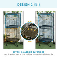 Gabbia Voliera per Uccelli per Interni 51,5x50x140 cm con Ruote e Vassoi Estraibili Nero