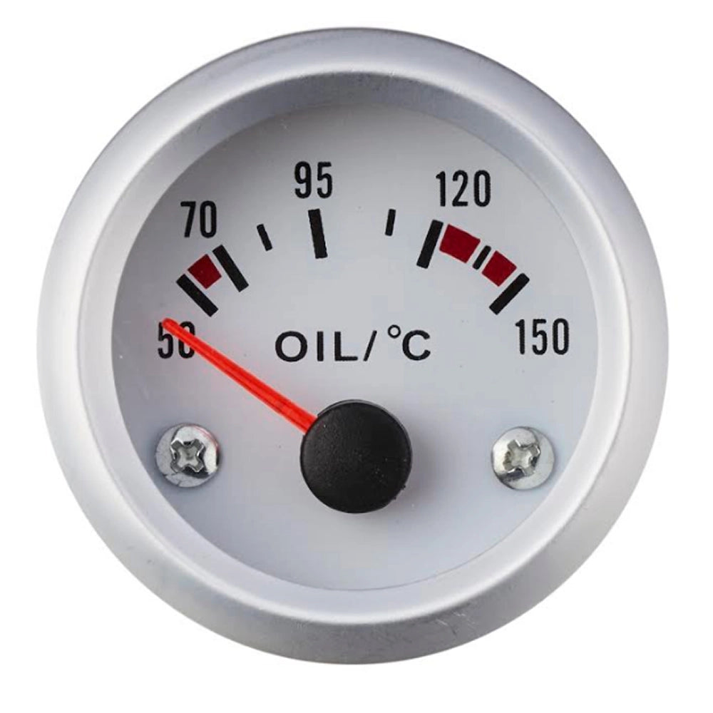 Indicatore di temperatura olio 50 -150 gradi dc 12 v mm 57 esterno bianca ghiera silver