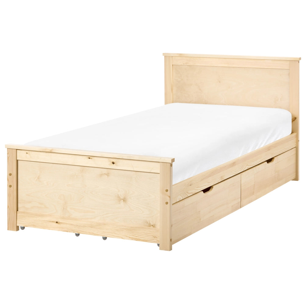 Letto con 4 cassetti in legno di pino naturale e MDF di betulla 90 x 200 cm con testiera in stile scandinavo