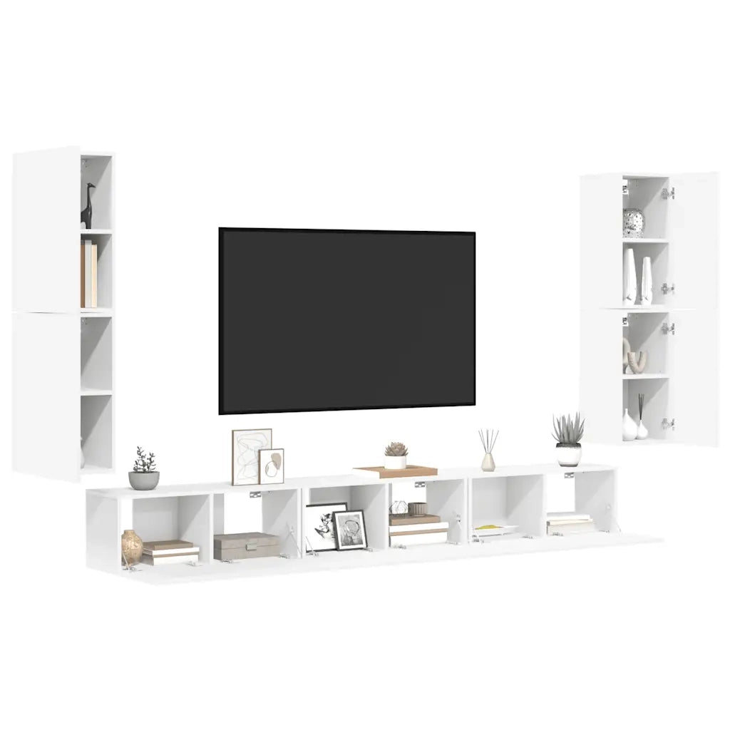 Set di Mobili Porta TV 7 pz Bianco in Legno Multistrato