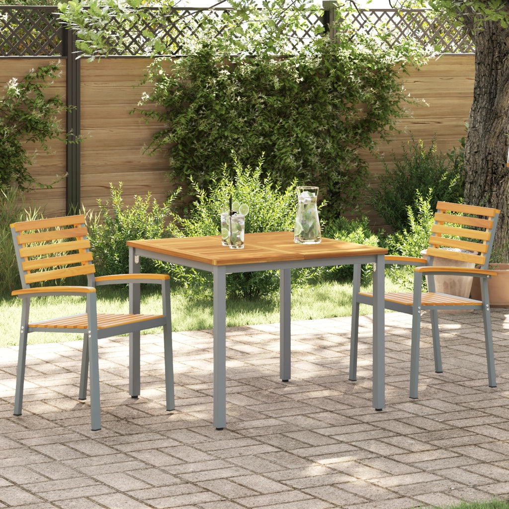 Sedie da Giardino 2 pz Grigio in Legno Massello Acacia e Acciaio