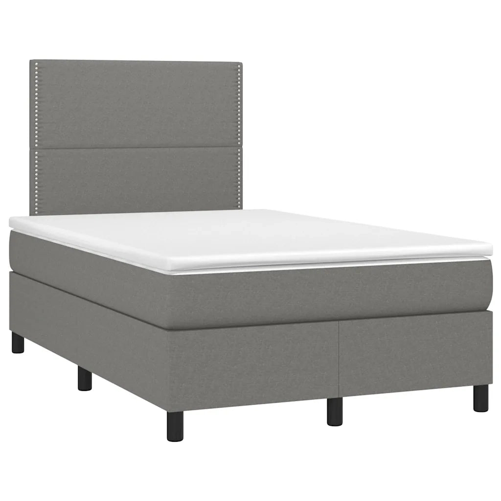 Letto a Molle Materasso e LED Grigio Scuro 120x190cm in Tessuto